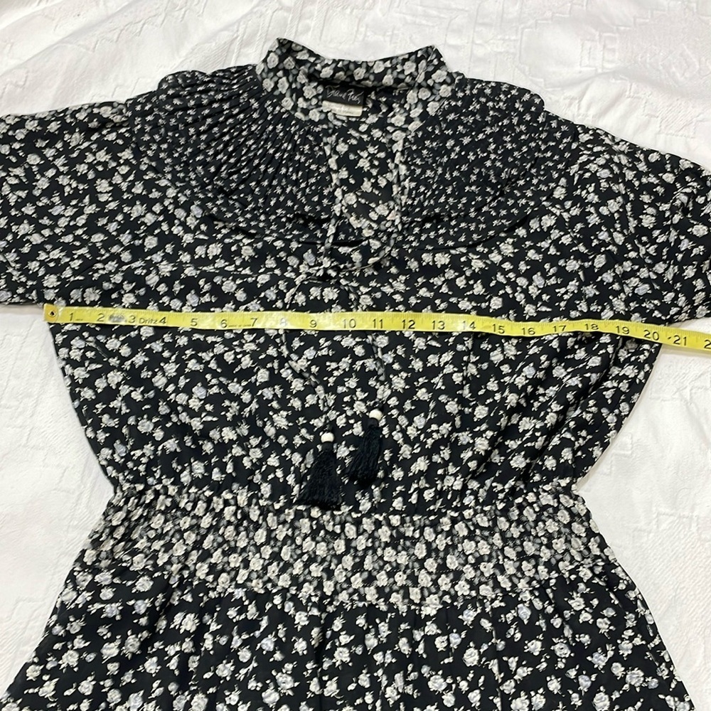 Vintage Diane Fres Floral Full Length Ruffle Flutter Dress BlackGray Cream/White - Picture 11 of 16